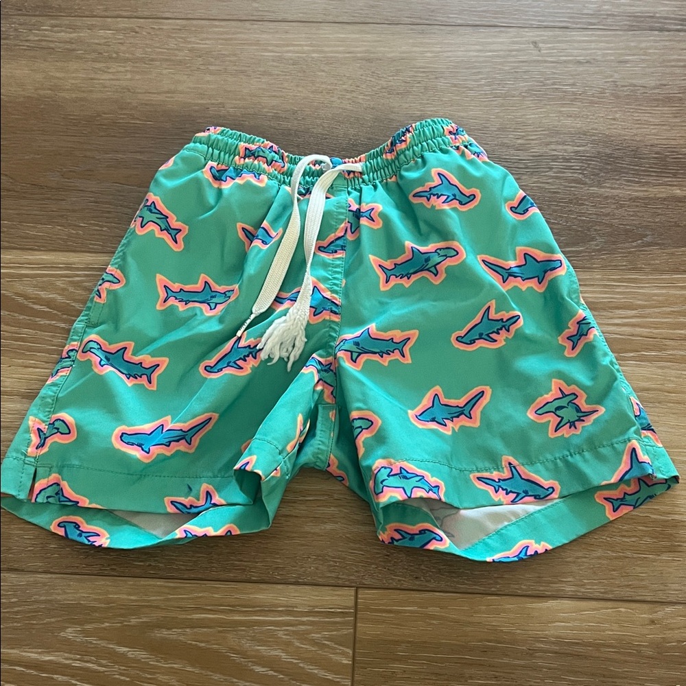 Chubbies Youth Swim Shorts - Teal and Pink sharks boys